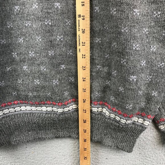 TOWE WOOLENS Wool Sweater Nordic Snowflake Pattern Gray Red White XL - Picture 5 of 10